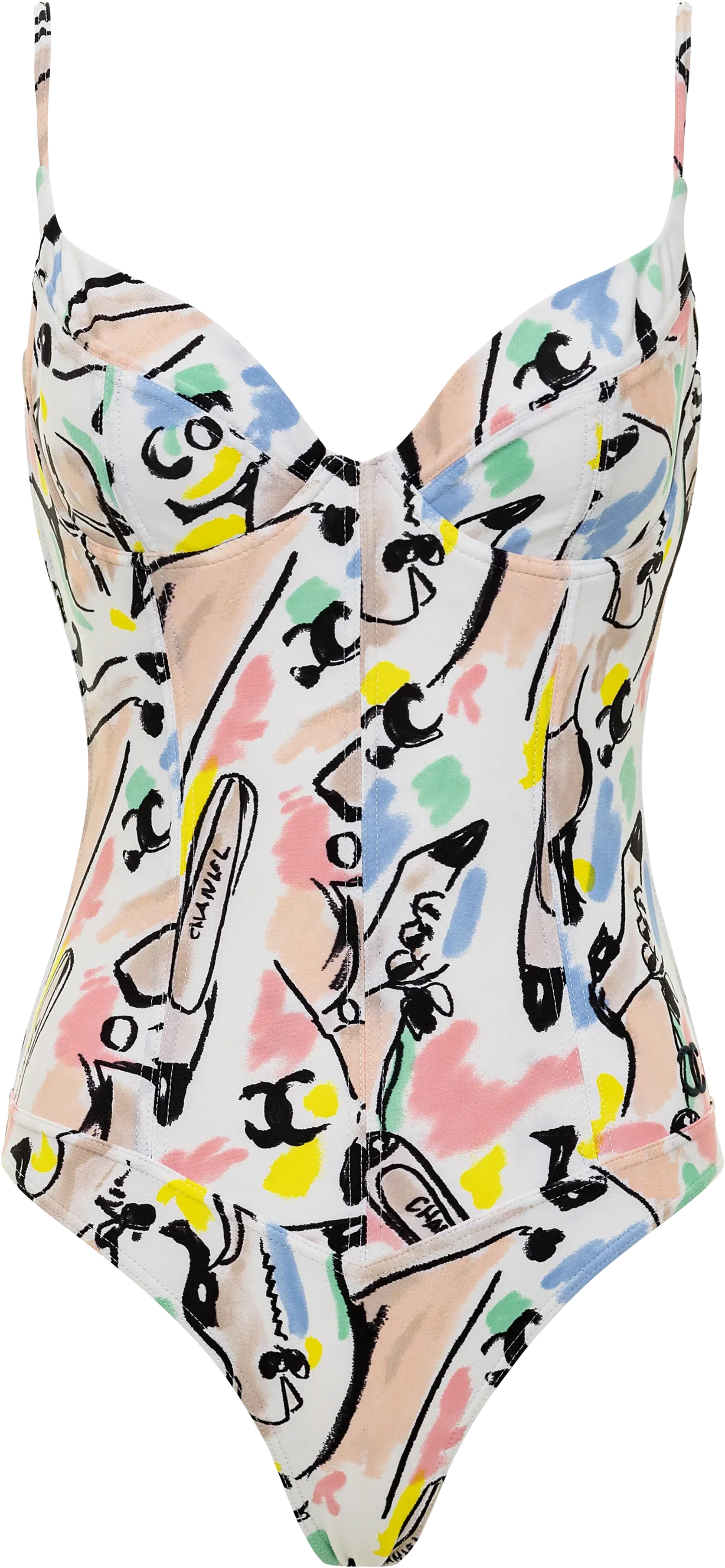 Chanel Bustier Shoe-Print One-Piece Swimsuit