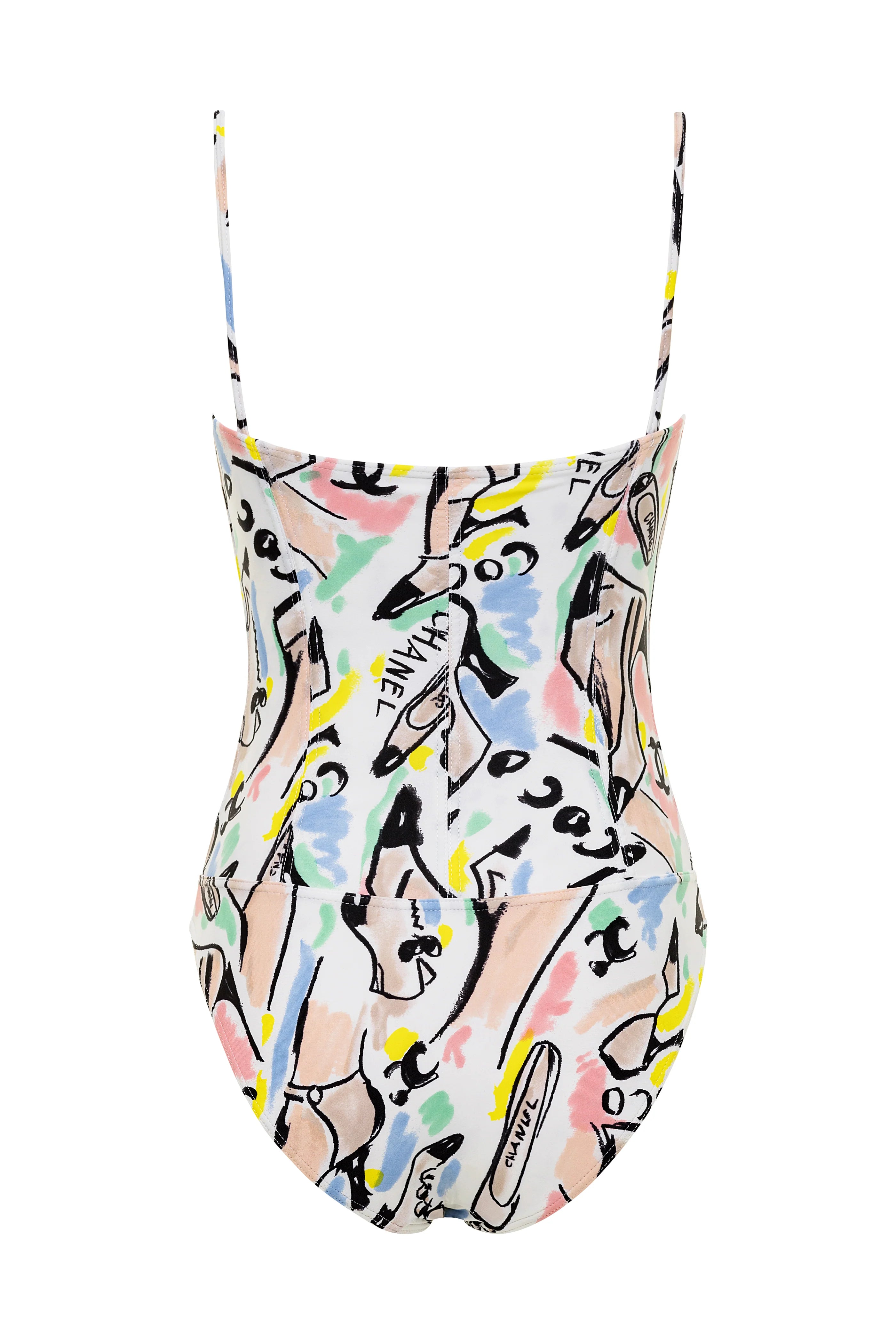 Chanel Bustier Shoe-Print One-Piece Swimsuit