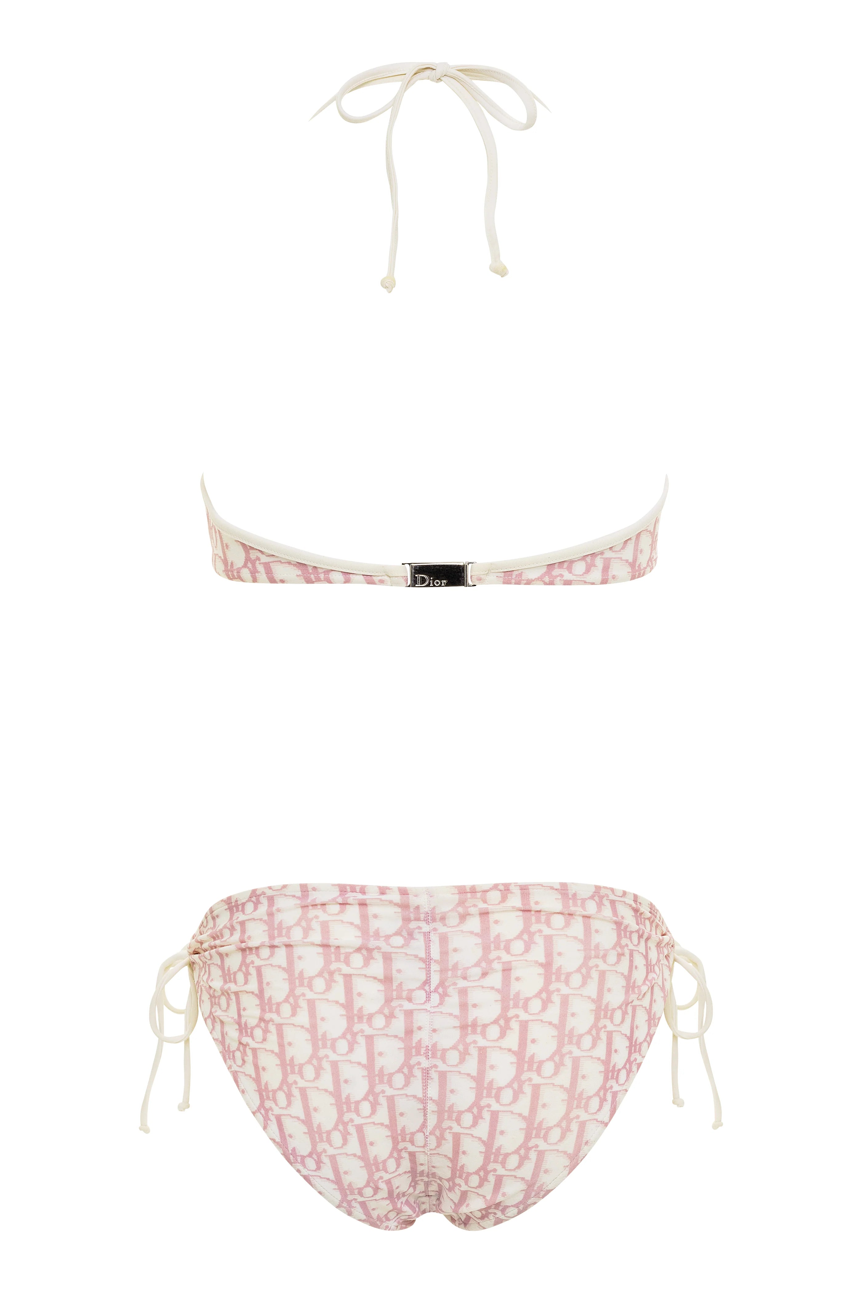 Christian Dior Pink Diorissimo Monogram Two-Piece Swimsuit w/Flower Accent