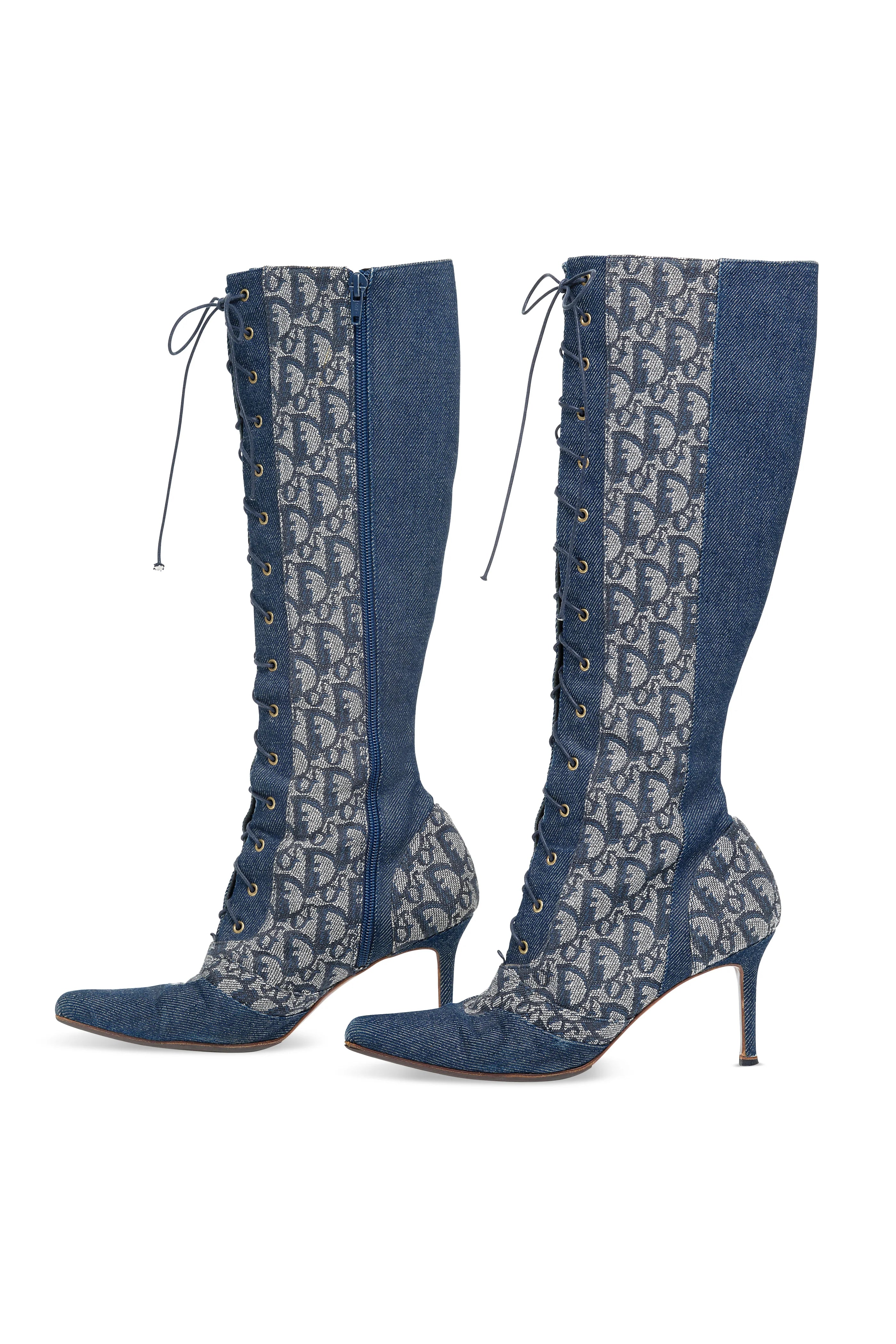 Christian Dior Spring 2000 Blue Denim Monogram Boots